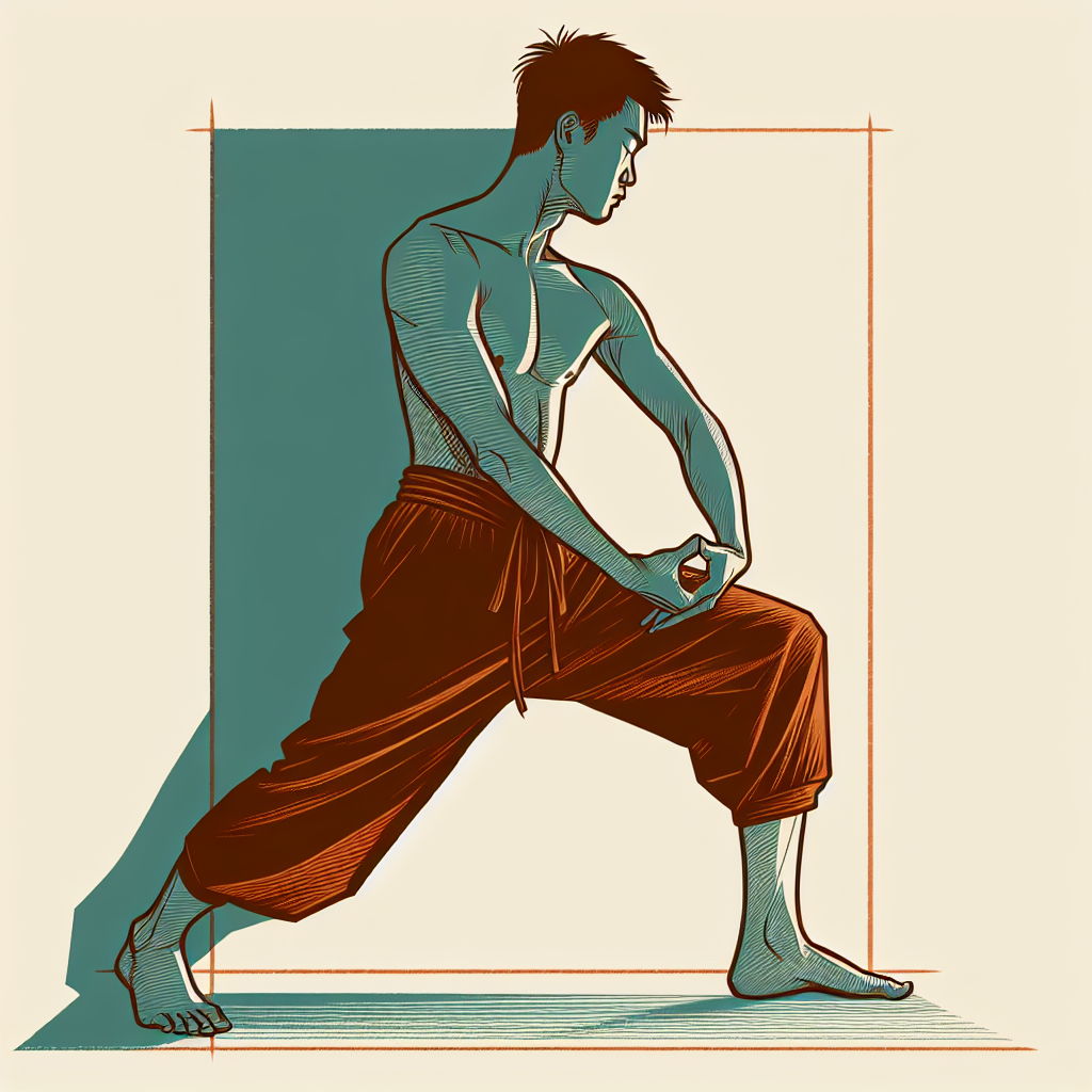 Person standing with back against a wall, right ankle crossed over left thigh, sliding down the wall into a partial squat position